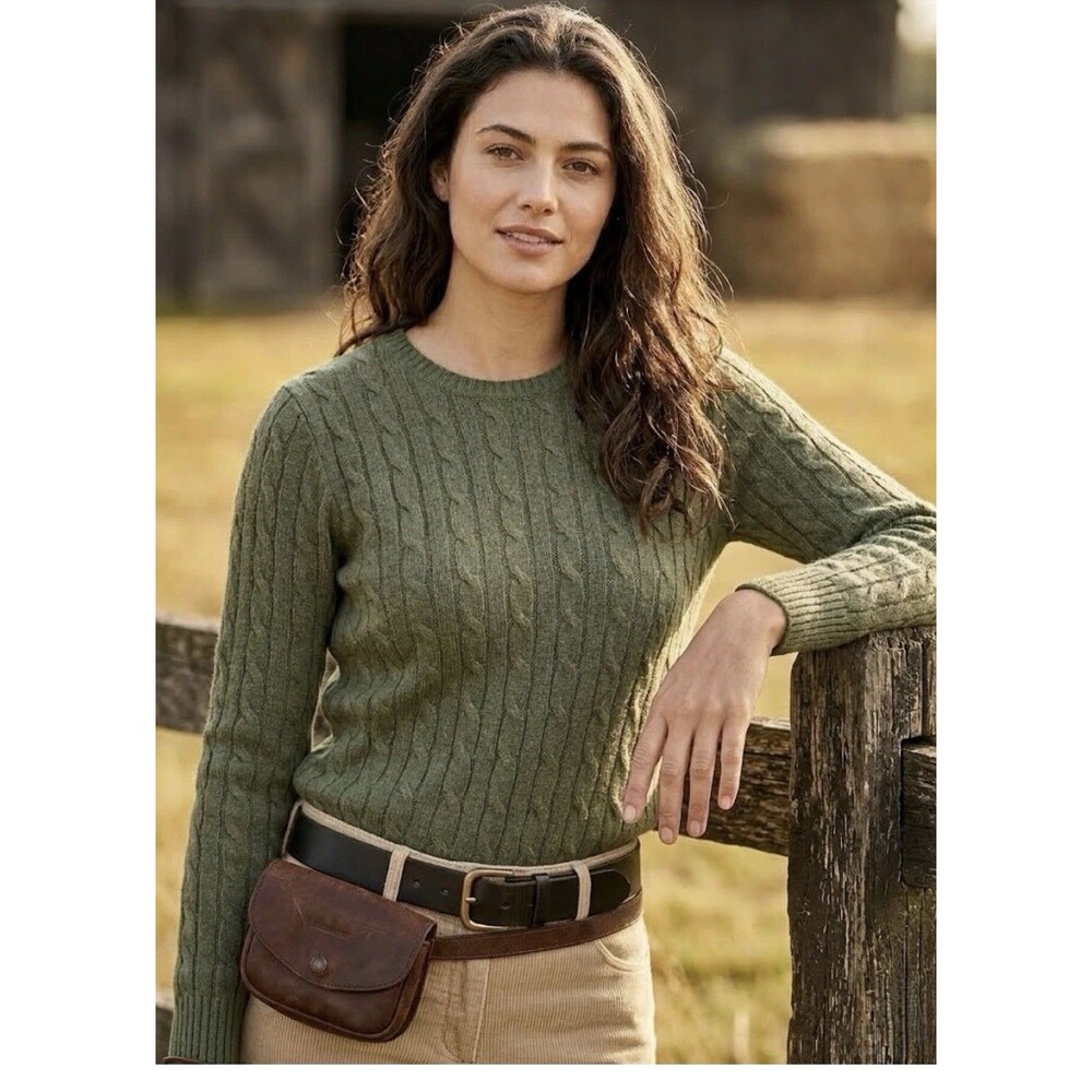 Polo Ralph Lauren Cable-Knit Cotton Crewneck Green Sweater Small Fisherman Top
